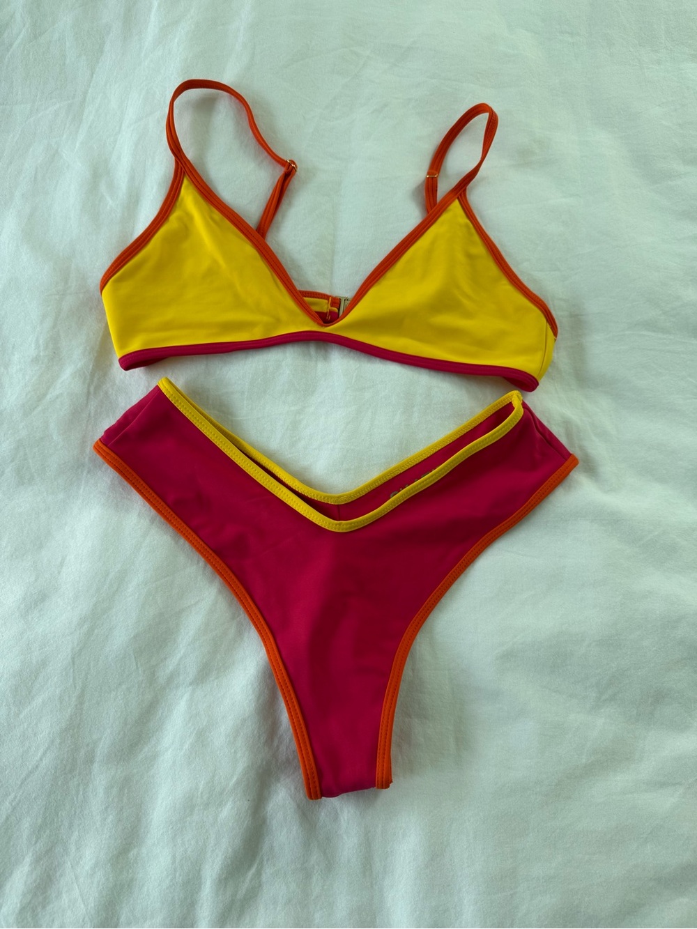 Two-Tone Yellow and Pink One-Piece Swim Set
